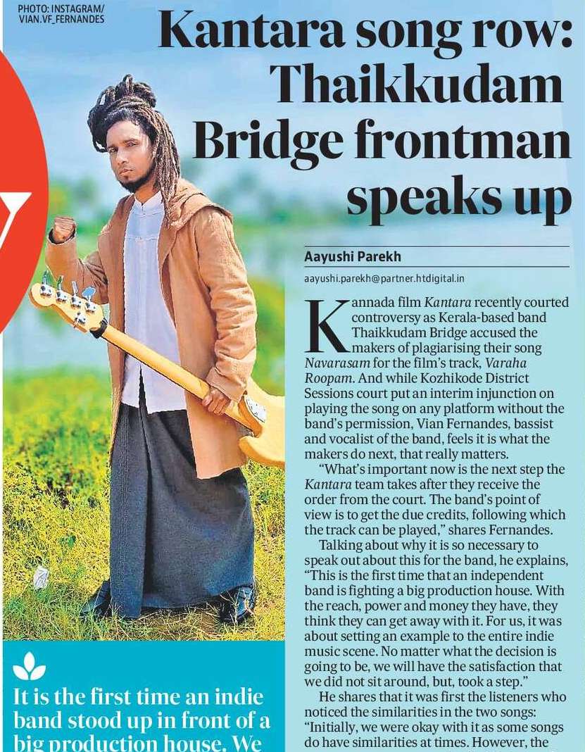 Kantara song row: Thaikkudam  Bridge frontman speaks up