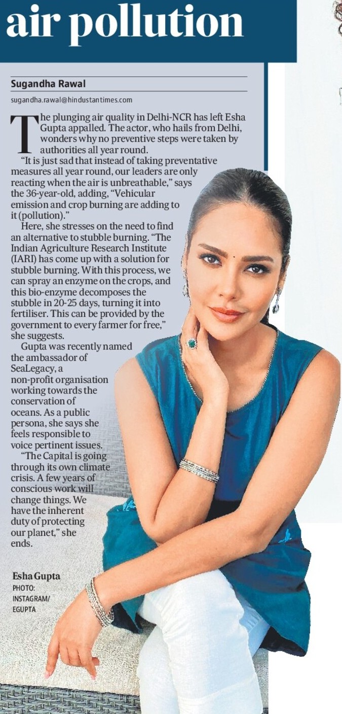 Esha calls for collective  efforts to curb air pollution