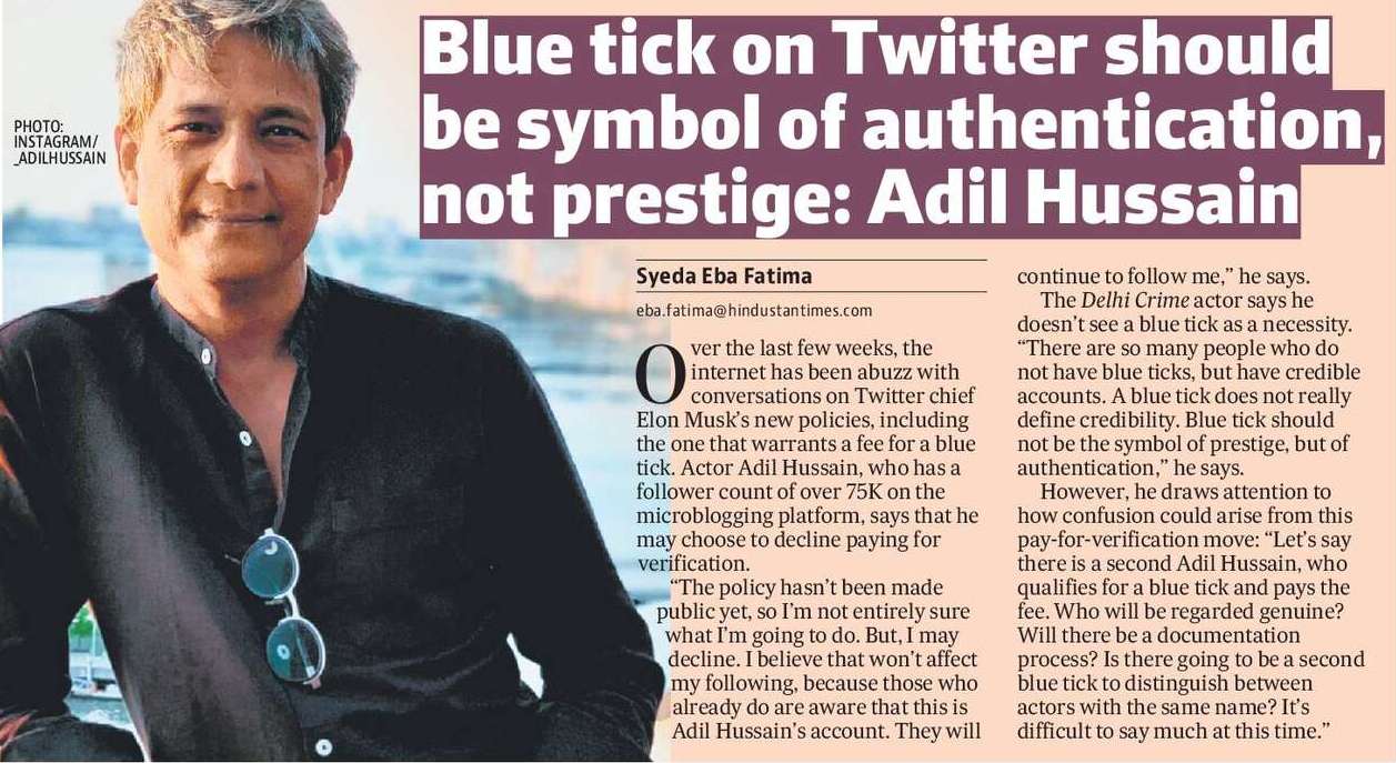 Blue tick on Twitter should be symbol of authentication, not prestige: Adil Hussain 