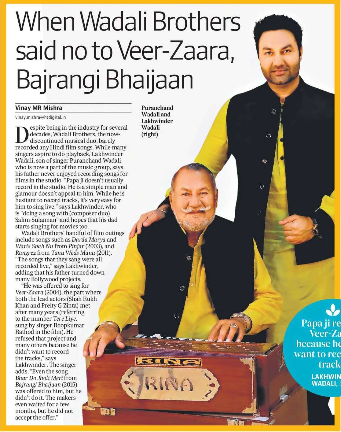 When Wadali Brothers said no to Veer-Zaara, Bajrangi Bhaijaan