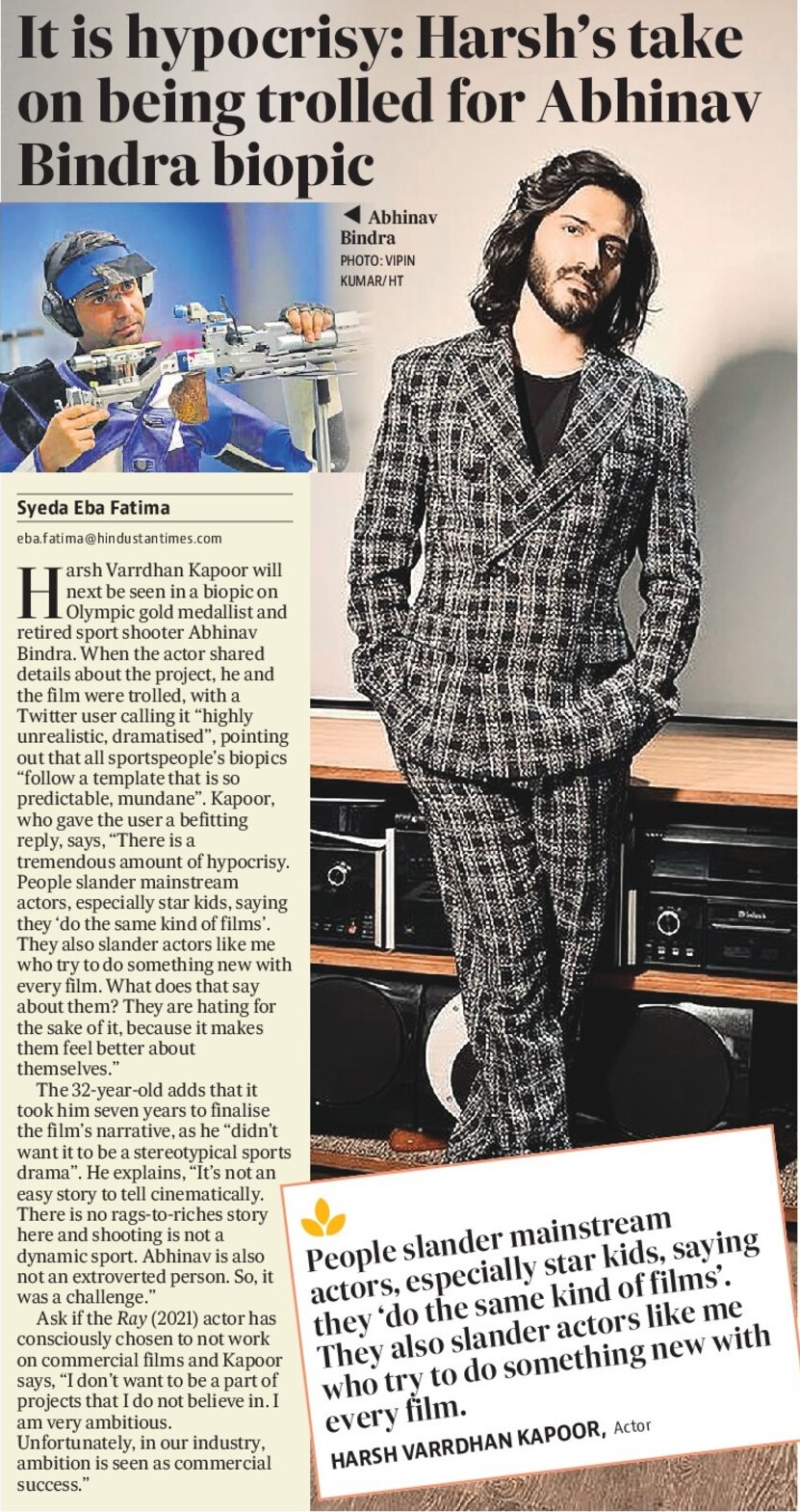 It is hypocrisy: Harsh’s take on being trolled for Abhinav Bindra biopic