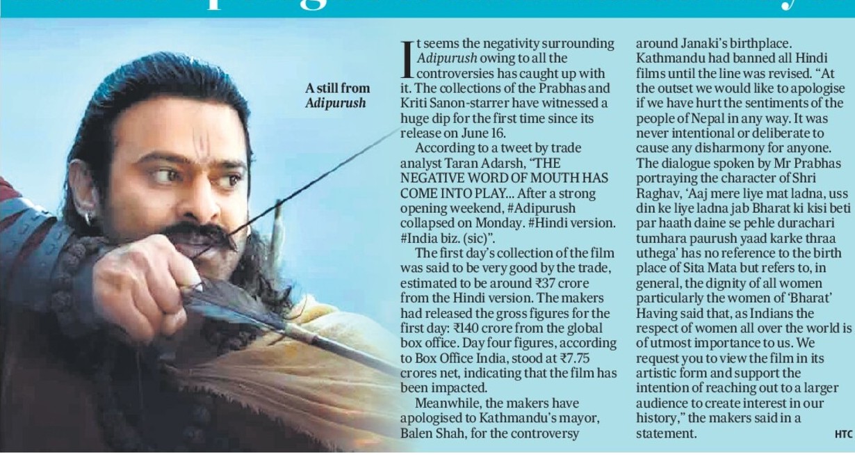 Adipurush collections crash on Monday, makers apologise to Kathmandu mayor