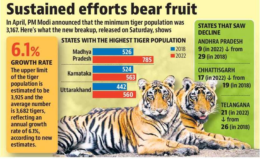 インドのトラの頭数が3,600頭を突破、マディヤプラデーシュ州が785頭で首位