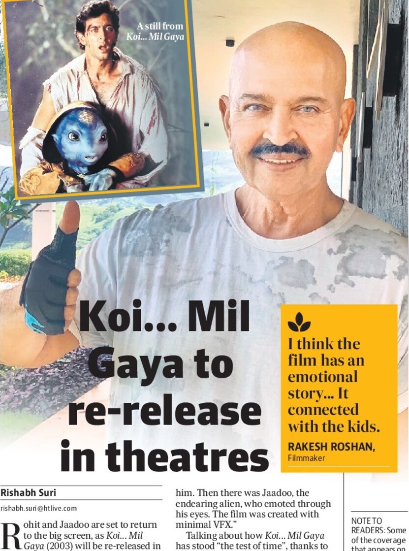 Koi... Mil Gaya to  re-release in theatres