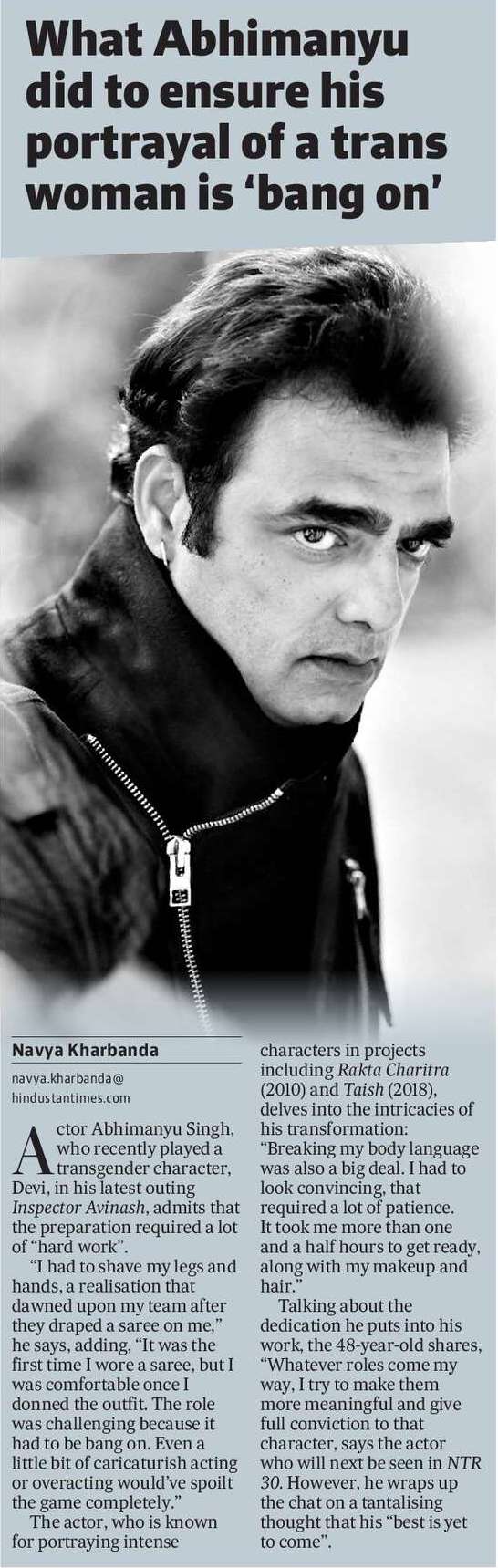 What Abhimanyu did to ensure his portrayal of a trans woman is ‘bang on’