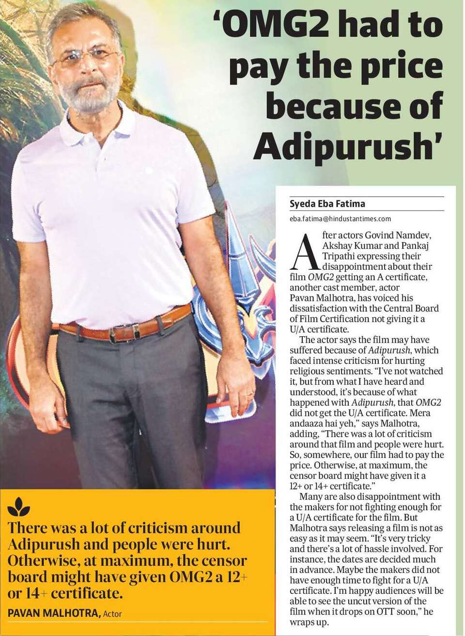 ‘OMG2 had to pay the price because of Adipurush’ ‘OMG2 had to pay the price because of Adipurush’