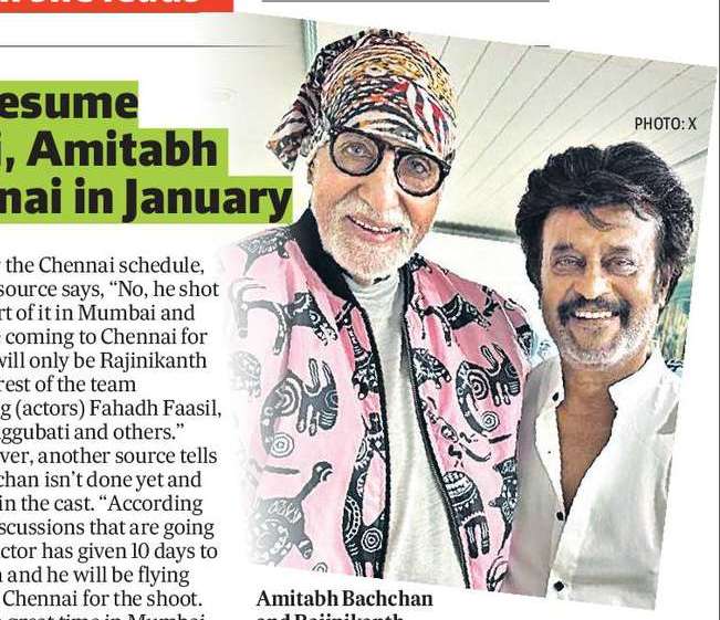 Thalaivar 170 will resume filming after Diwali, Amitabh  to fly down to Chennai in January