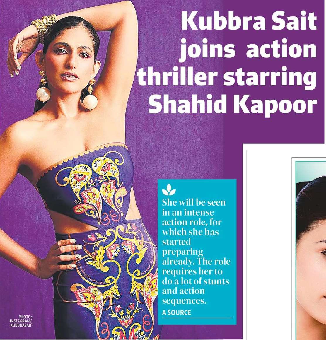  Kubbra Sait joins  action thriller starring Shahid Kapoor