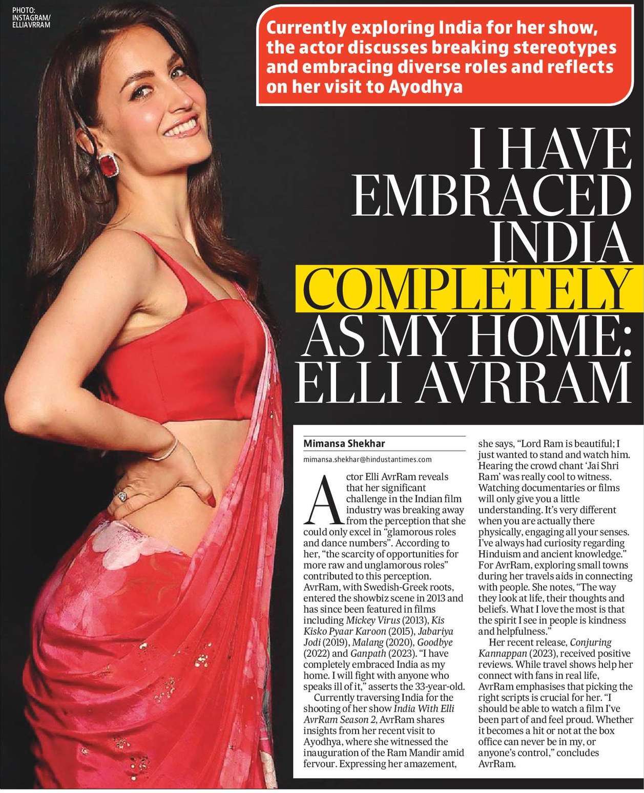 I HAVE
EMBRACED
INDIA
COMPLETELY
AS MY HOME:
ELLI AVRRAM