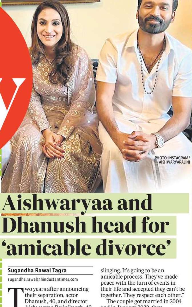 Aishwaryaa and Dhanush head for ‘amicable divorce’