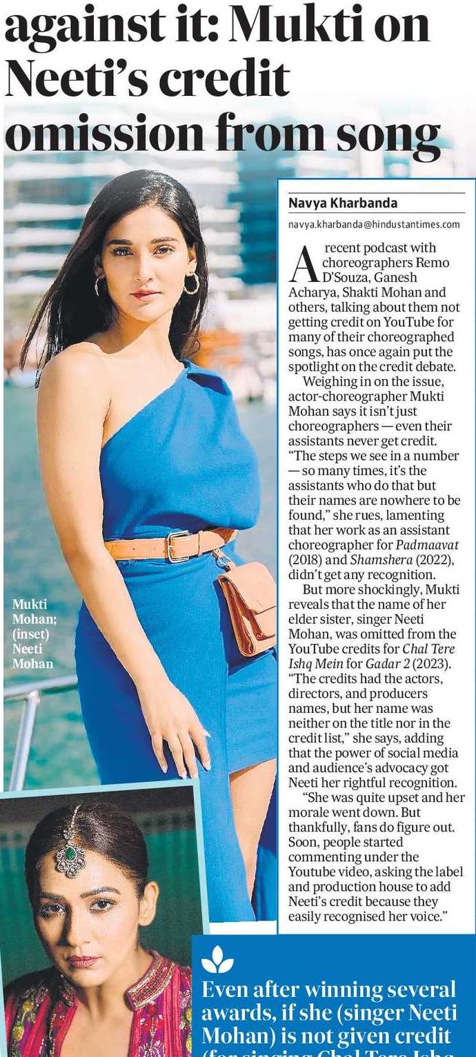 We need to stand against it: Mukti on Neeti’s credit omission from song
