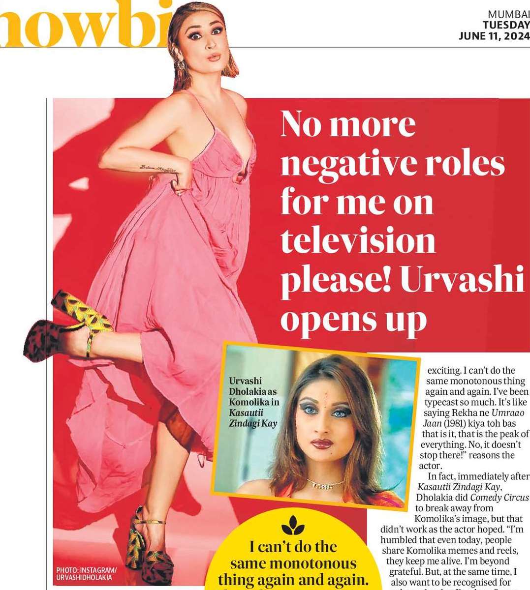 No more negative roles for me on television please! Urvashi opens up