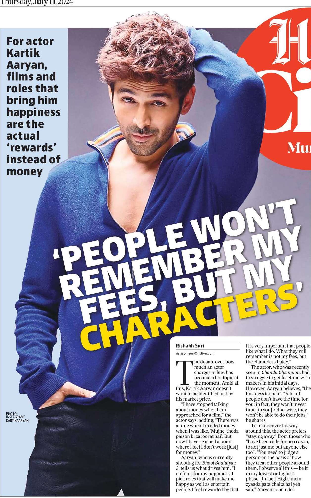 ‘PEOPLE WON’T
REMEMBER MY
FEES, BUT MY
CHARACTERS’