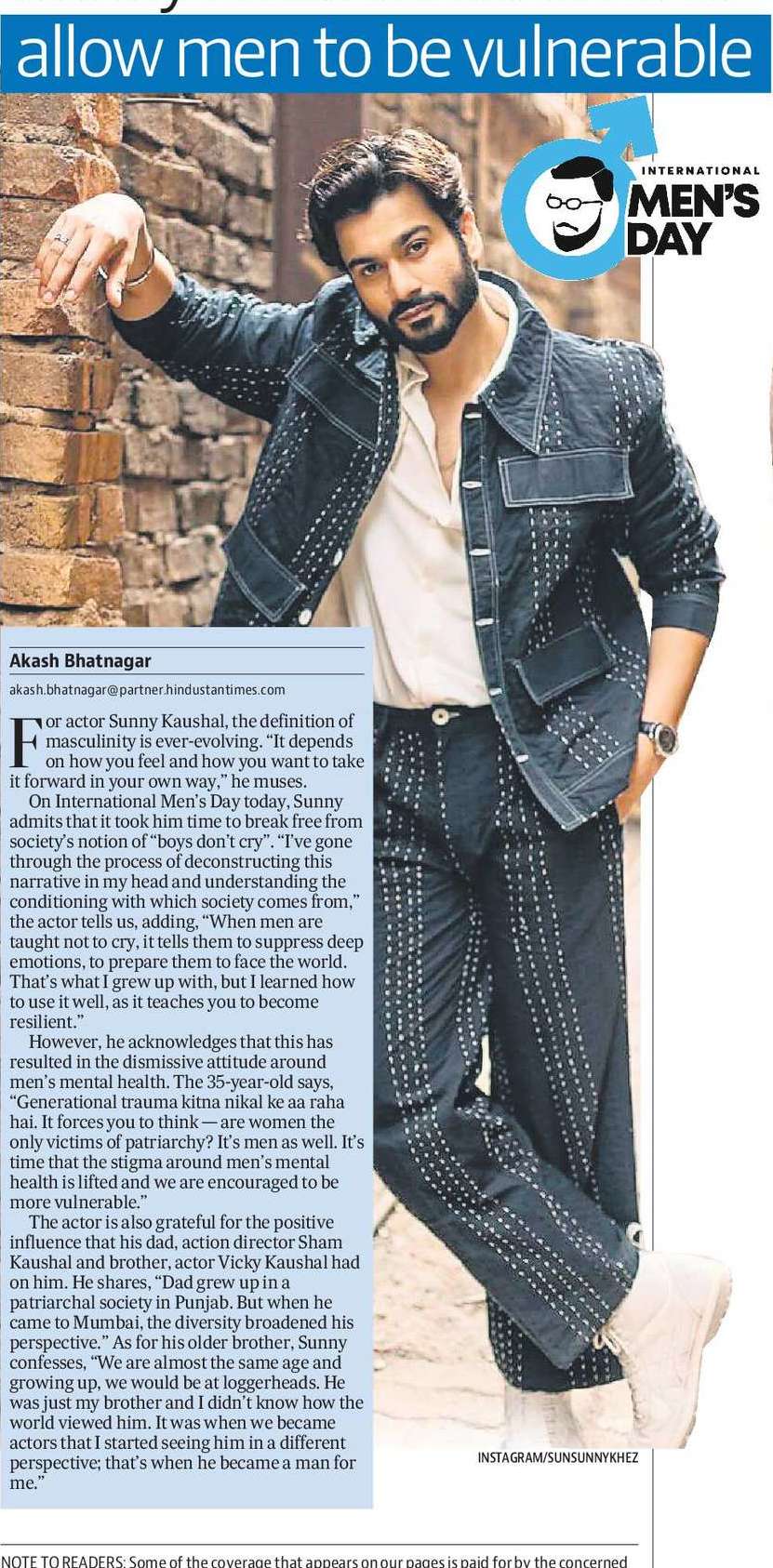 Sunny Kaushal: It’s time to allow men to be vulnerable Sunny Kaushal: It’s time to allow men to be vulnerable