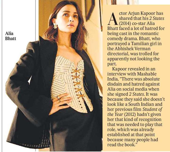 Alia faced hatred for not looking South Indian in 2 States, says Arjun Alia faced hatred for not looking South Indian in 2 States, says Arjun