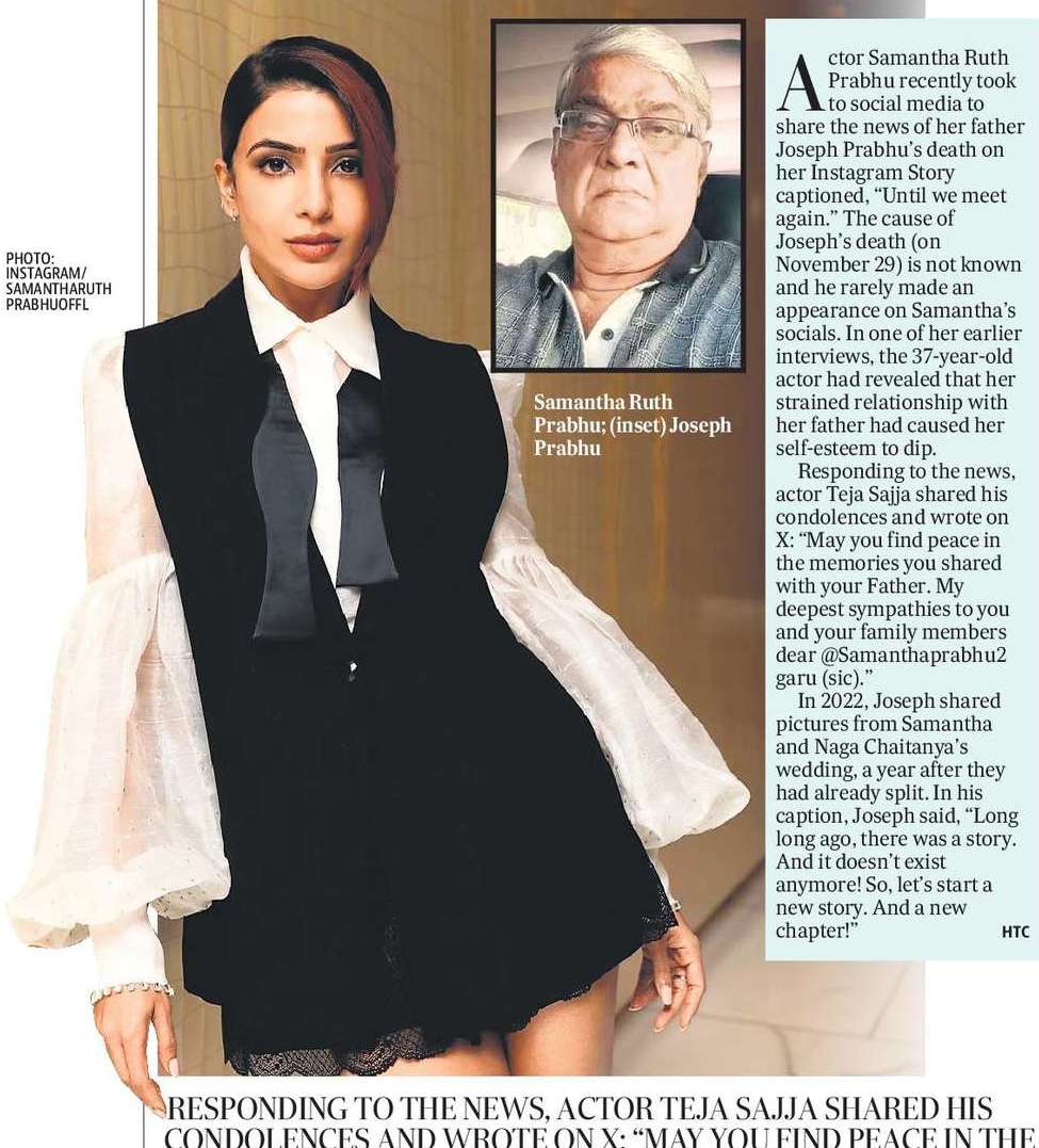 Samantha Ruth Prabhu’s father Joseph passes away