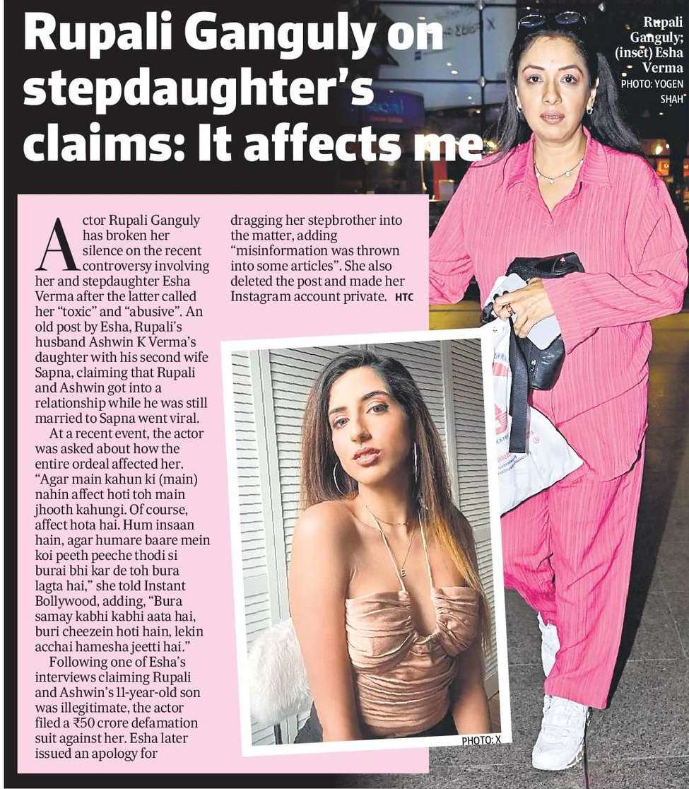 Rupali Ganguly on stepdaughter’s claims: It affects me Rupali Ganguly on stepdaughter’s claims: It affects me