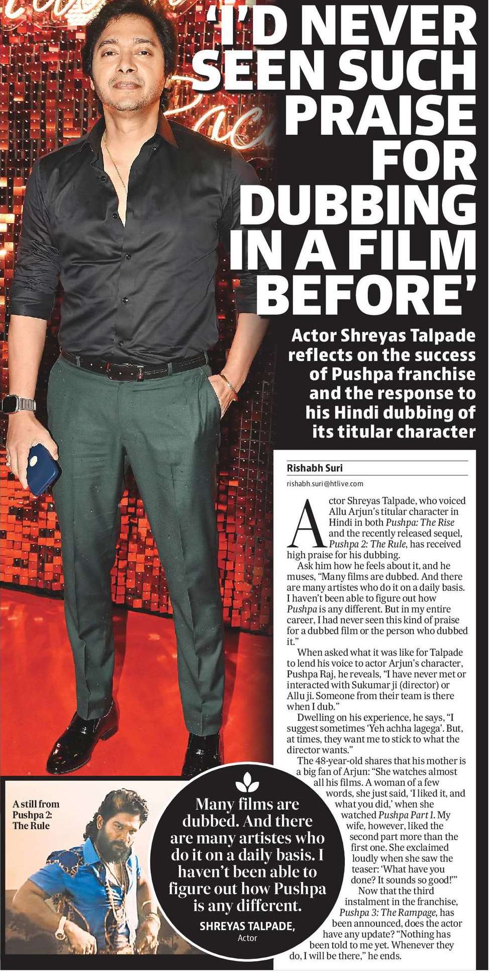 ‘I’D NEVER
SEEN SUCH
PRAISE
FOR
DUBBING
IN A FILM
BEFORE’