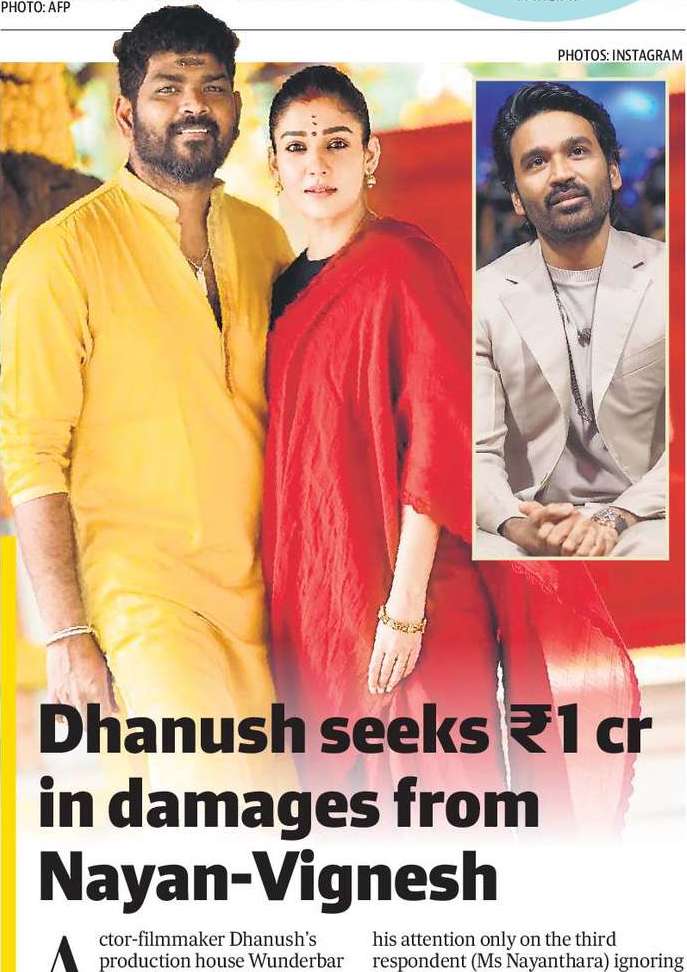 Dhanush seeks ₹1 cr in damages from Nayan-Vignesh