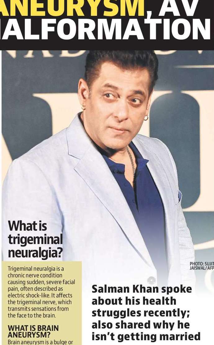 SALMAN KHAN
REVEALS HE
HAS BRAIN
ANEURYSM, AV MALFORMATION